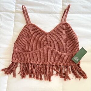 Wild Fable Rust Knit Fringe Top